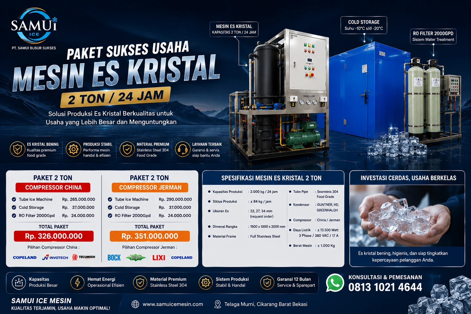 Paket sukses usaha mesin es kristal SAMUI kapasitas 2 ton