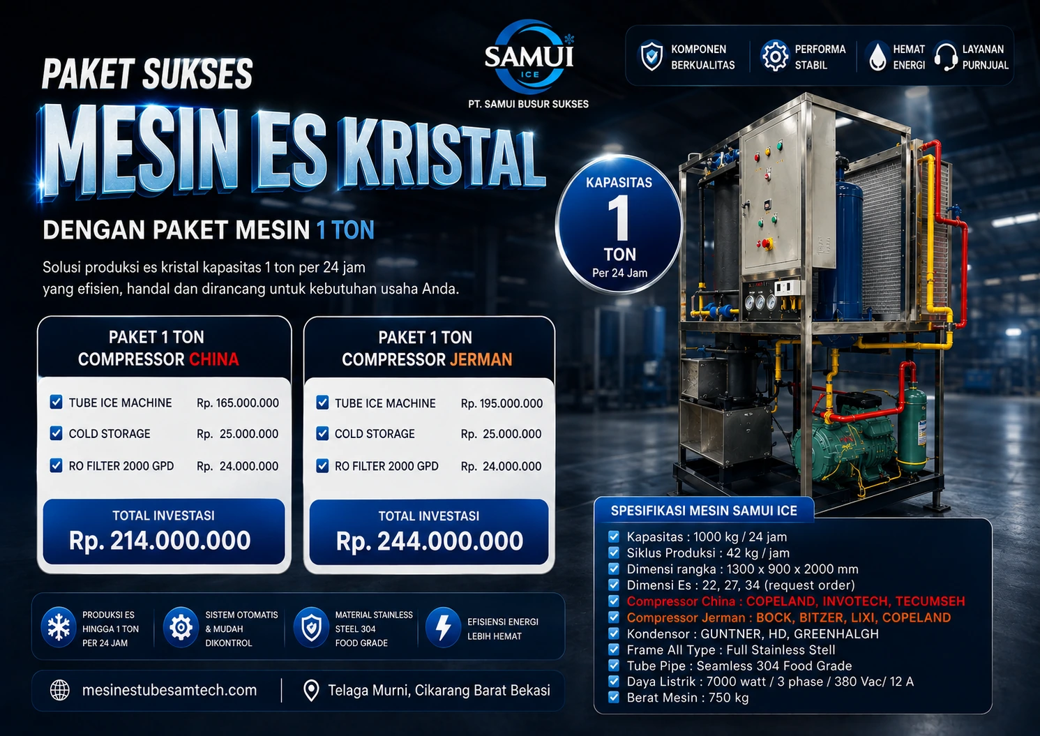 Paket usaha mesin es kristal SAMUI kapasitas 1 ton